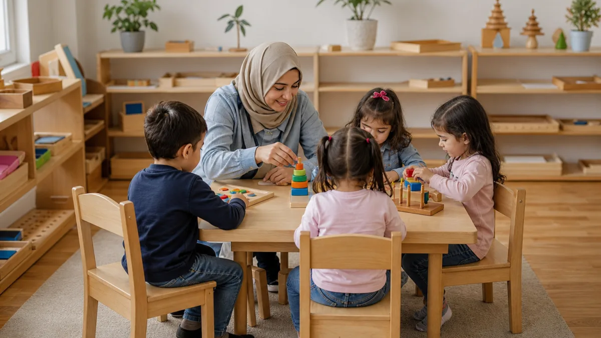 میز چوبی مهد کودک با ابعاد استاندارد و لبه‌های ایمن