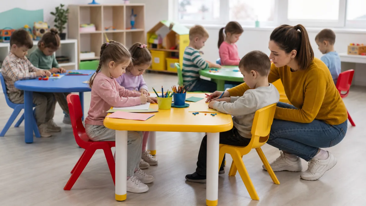 میز تحریر مهد کودک چوبی برای نقاشی و یادگیری مستقل